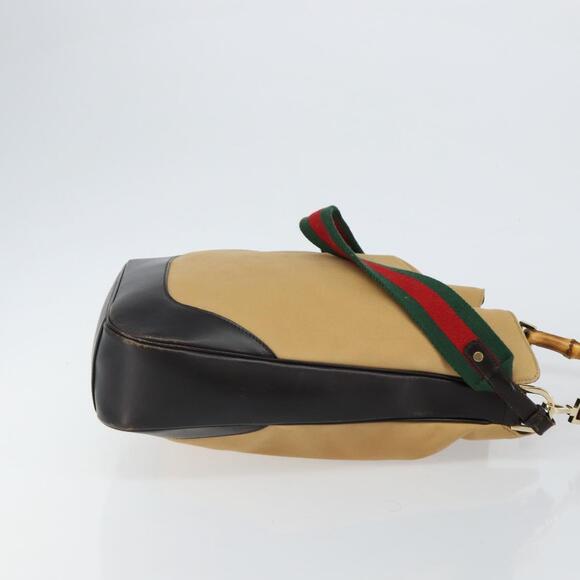 GUCCI Bamboo Web Sherry Line Bag Canvas 2way Beige 001 4058 1705 Auth 142842 - Picture 3 of 16